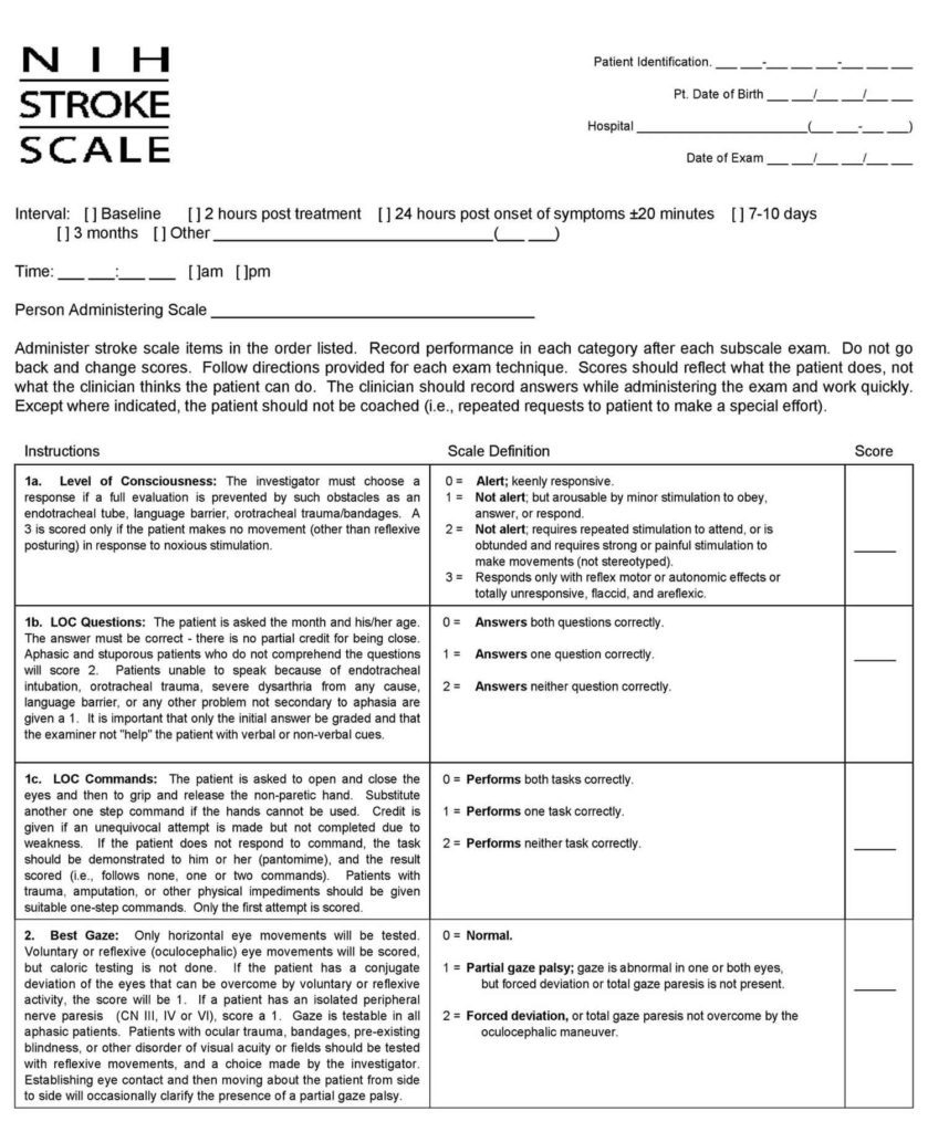 NIH stroke scale and NIH stroke scale score