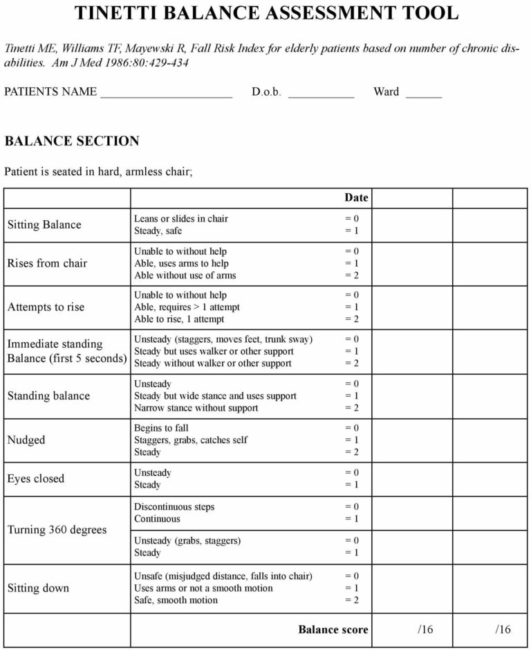 Tinetti Balance Assessment Score Sheet