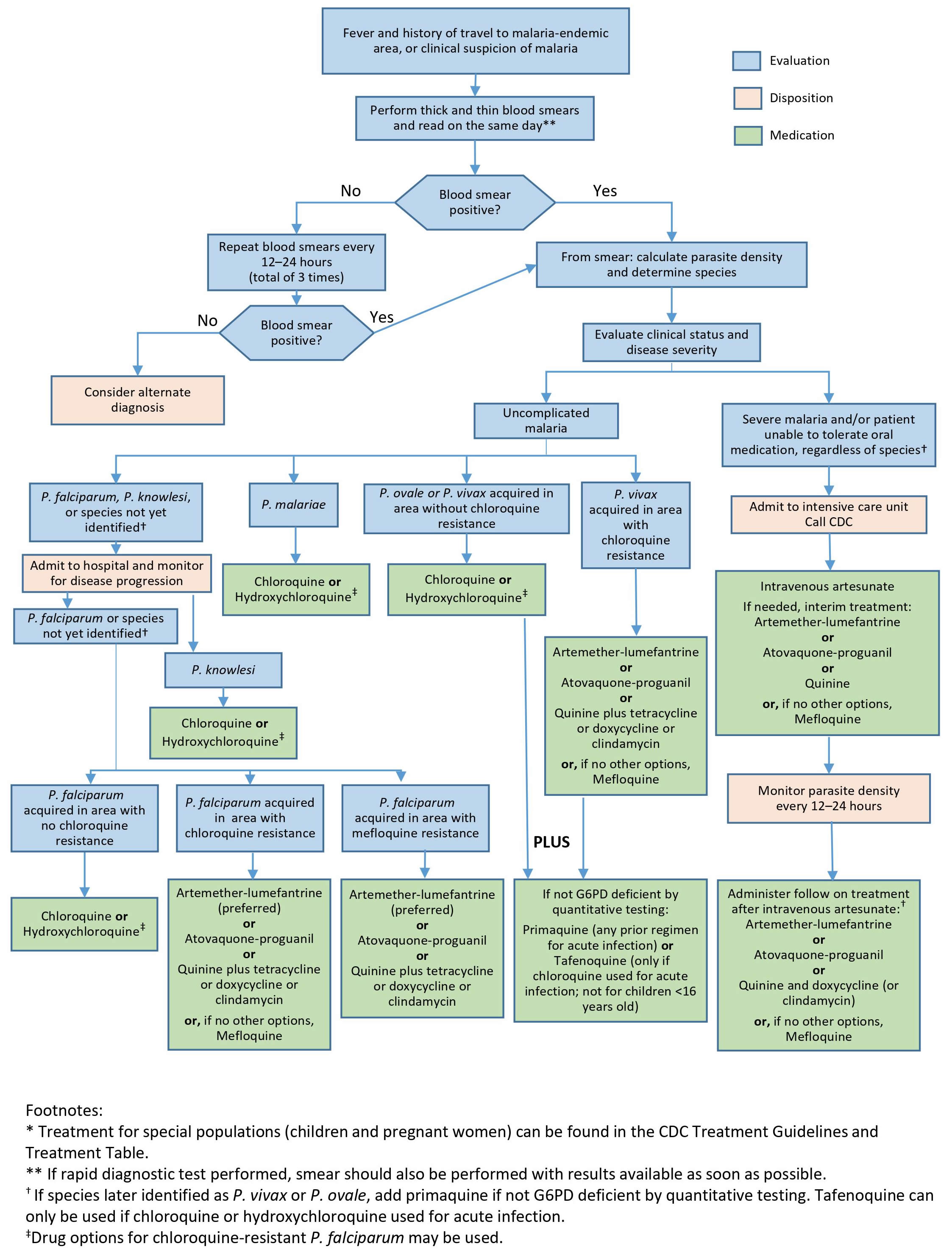 Diagnosis and management algorithm of malaria